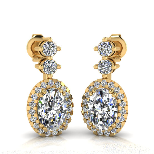 1.40 Carat Oval Shape Halo Natural Diamond Drop Earrings E1OCD - HEERA DIAMONDS