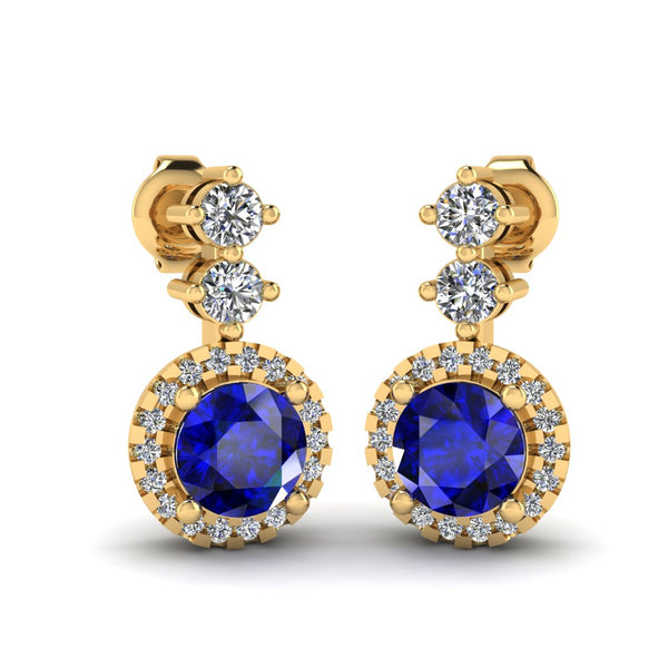 Sapphire 1.10 Carat Round Shape Halo Lab Grown Diamond Drop Earrings E1RBS - HEERA DIAMONDS