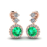 Emerald 1.10 Carat Round Shape Halo Lab Grown Diamond Drop Earrings E1RBE - HEERA DIAMONDS