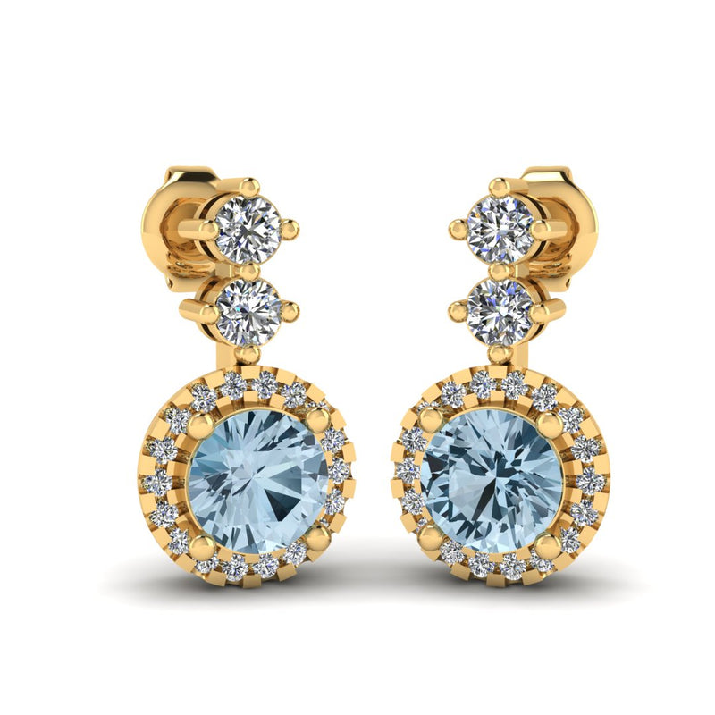 Aquamarine 1.10 Carat Round Shape Halo Natural Diamond Drop Earrings E1RBA - HEERA DIAMONDS