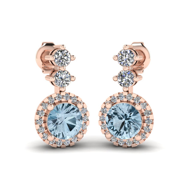 Aquamarine 1.10 Carat Round Shape Halo Natural Diamond Drop Earrings E1RBA - HEERA DIAMONDS