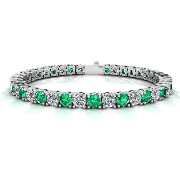 Round Brilliant Diamond and Emerald 4 Claw Bracelet BRDE45345 - HEERA DIAMONDS