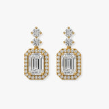 1 Carat Emerald Shape Halo Diamond Drop Earrings E1ECD