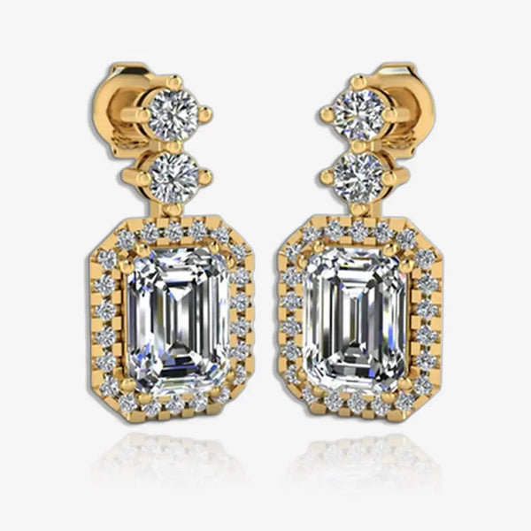 1 Carat Emerald Shape Halo Lab Grown Diamond Drop Earrings E1ECD HEERA GOLD
