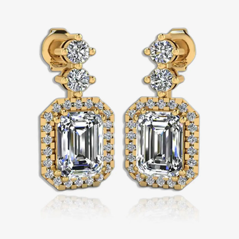 1 Carat Emerald Shape Halo Lab Grown Diamond Drop Earrings E1ECD HEERA GOLD