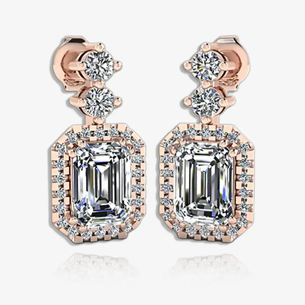 1 Carat Emerald Shape Halo Lab Grown Diamond Drop Earrings E1ECD HEERA GOLD