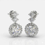 1.10 Carat Round Shape Halo Diamond Drop Earrings E1RBD