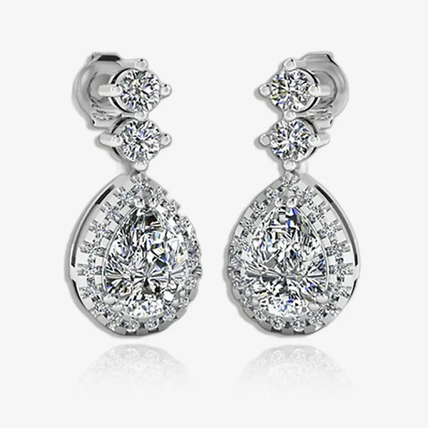 1.30 Carat Pear Shape Halo Natural Diamond Drop Earrings E1PSD HEERA GOLD