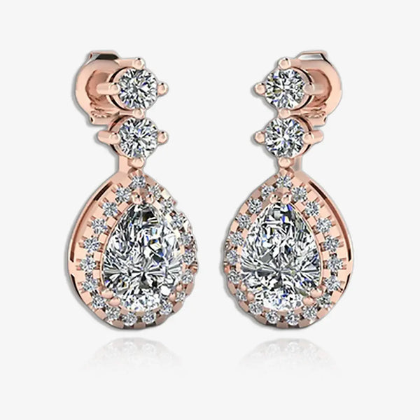 1.30 Carat Pear Shape Halo Natural Diamond Drop Earrings E1PSD HEERA GOLD