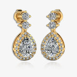1.30 Carat Pear Shape Halo Natural Diamond Drop Earrings E1PSD HEERA GOLD
