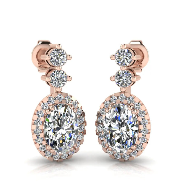 1.40 Carat Oval Shape Halo Lab Grown Diamond Drop Earrings E1OCD - HEERA DIAMONDS