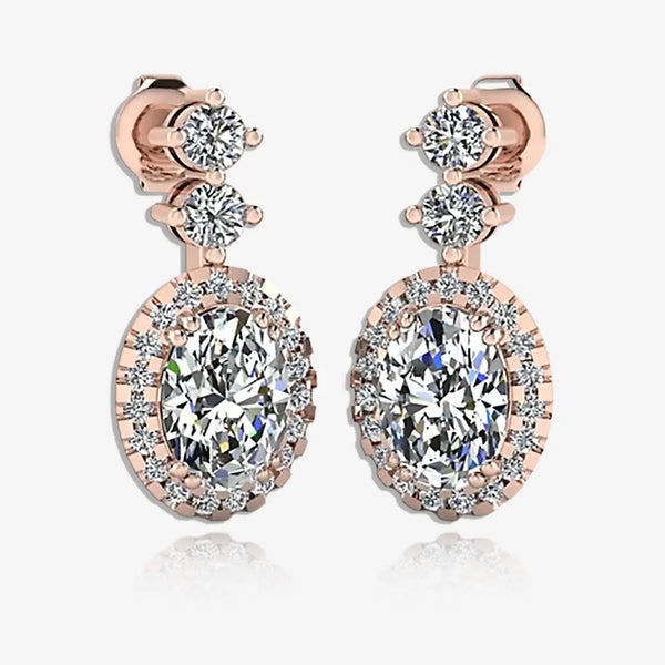 1.40 Carat Oval Shape Halo Natural Diamond Drop Earrings E1OCD HEERA GOLD