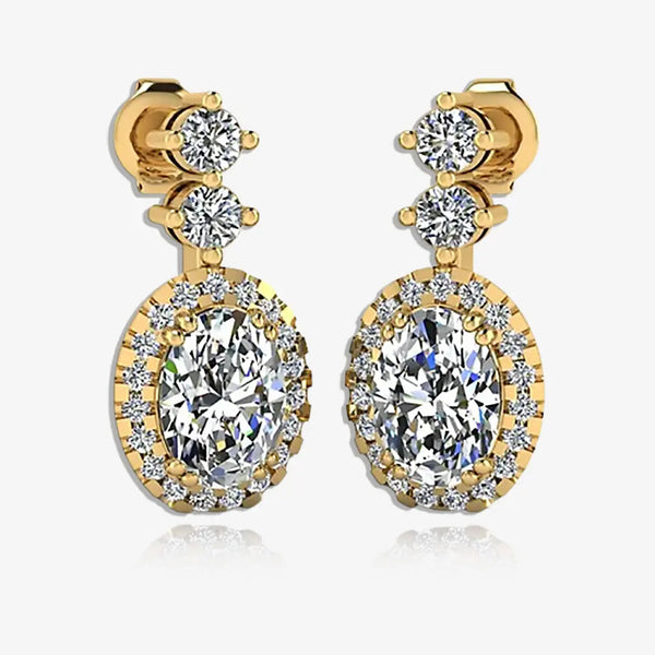 1.40 Carat Oval Shape Halo Natural Diamond Drop Earrings E1OCD HEERA GOLD