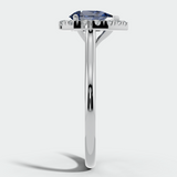 "Hailey" Pear Cut 3 Carat Halo Lab Grown Blue Sapphire Engagement Ring HAPS11S