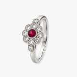 18K White Gold 0.60 Carat Ruby Deco Cluster Ring