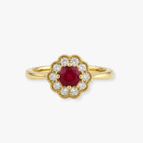 18K Yellow Gold 0.35 Carat Ruby Deco Cluster Ring