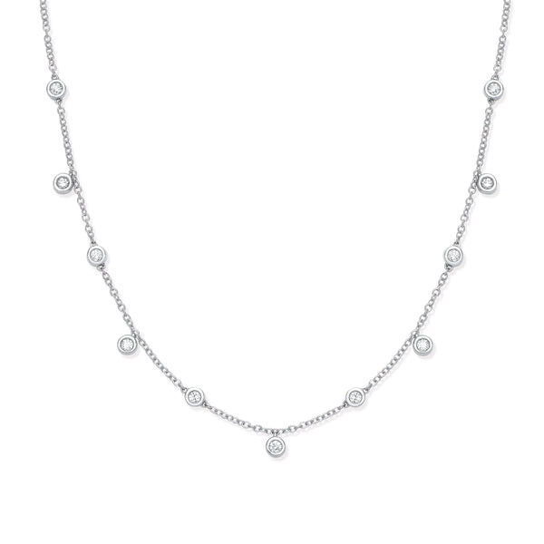 18ct WG 0.33ctw Rub Over Set Diamond (18in/45cm) Chain Hanron Jewellery