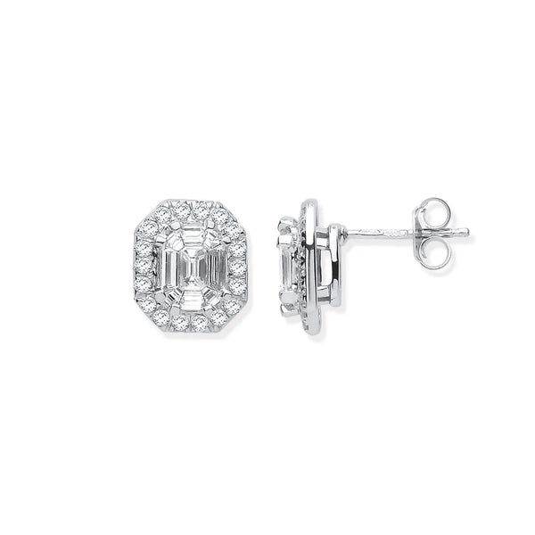 18ct WG Rd. Baguettes & Emerald Centre 1.40ctw Diamond Studs HEERA DIAMONDS