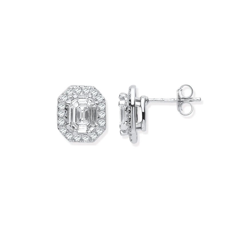 18ct WG Rd. Baguettes & Emerald Centre 1.40ctw Diamond Studs HEERA DIAMONDS