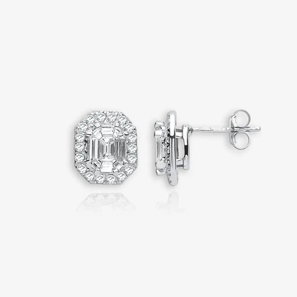 18ct WG Rd. Baguettes & Emerald Centre 1.40ctw Diamond Studs HEERA DIAMONDS