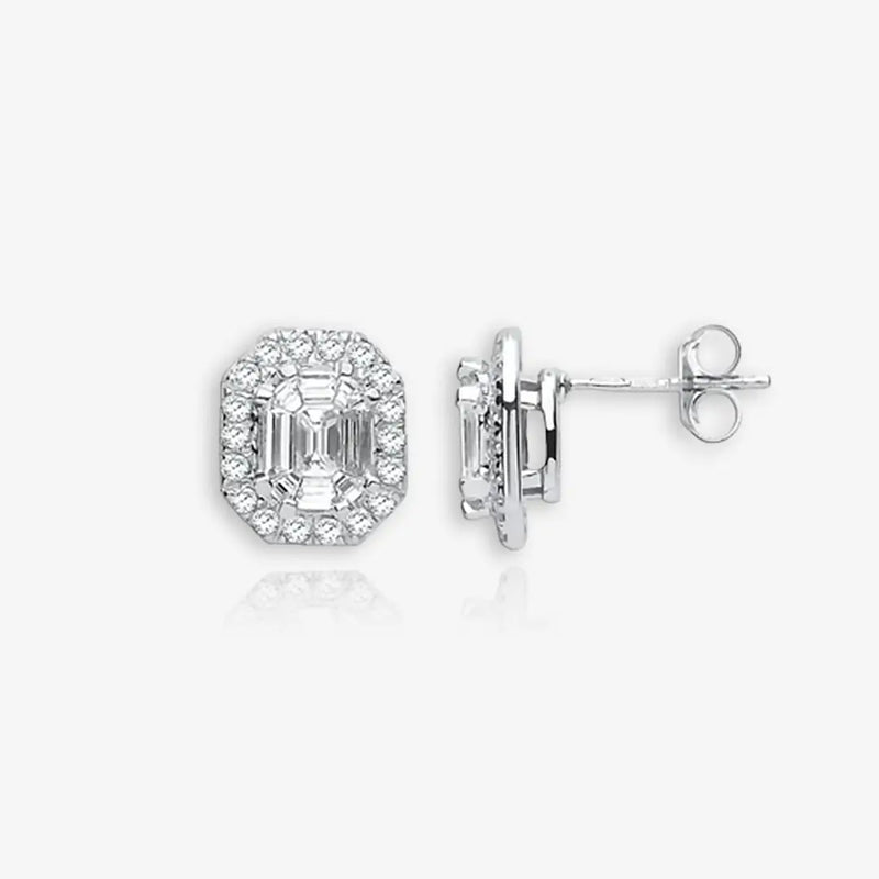 18ct WG Rd. Baguettes & Emerald Centre 1.40ctw Diamond Studs HEERA DIAMONDS