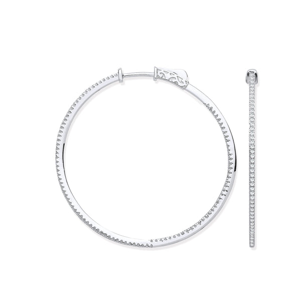 18ct WG Skinny Hoops Set with 0.72ctw Diamonds Inside & Outside Hanron Jewellery