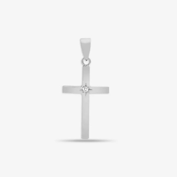 18ct White 0.03ct Diamond Star Set Cross HEERA GOLD