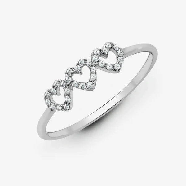 18ct White 0.10ct Diamond 3 x Heart Ring HEERA DIAMONDS