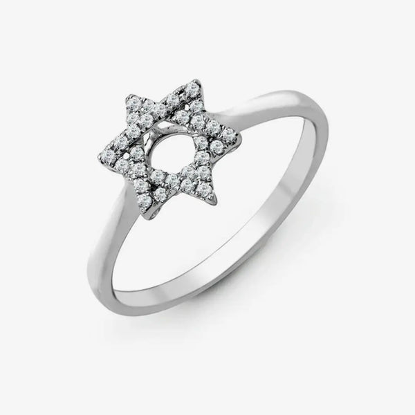 18ct White 0.13ct Diamond Star of David Ring HEERA DIAMONDS
