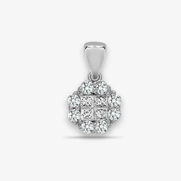 18ct White 0.30ct Round & Princess cut Diamond Pendant HEERA DIAMONDS