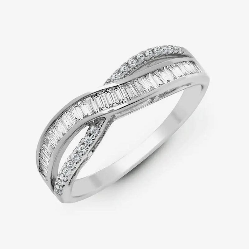 18ct White 0.48ct Dia RBC & Baguette Crossover Ring HEERA DIAMONDS