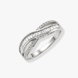 18ct White 0.48ct Natural Diamond RBC & Baguette Crossover Ring