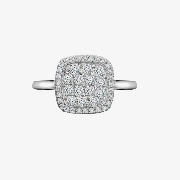 18ct White 0.55ct Dia Cluster Cushion Shape Ring HEERA DIAMONDS