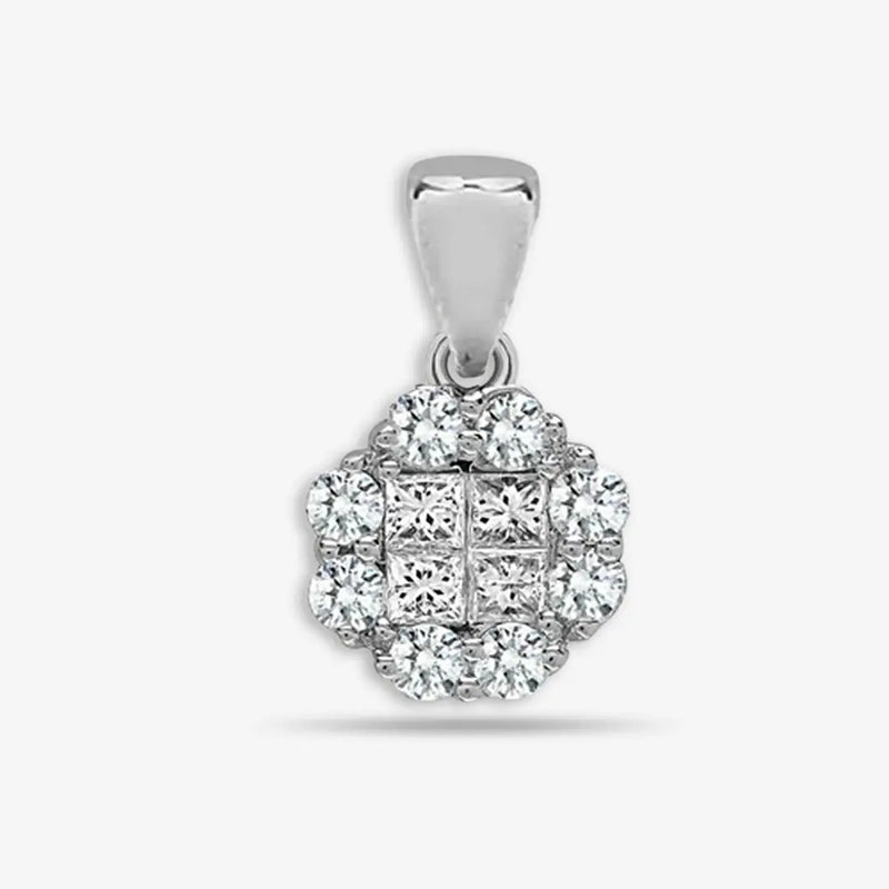18ct White 1.00ct Round & Princess cut Diamond Pendant HEERA DIAMONDS