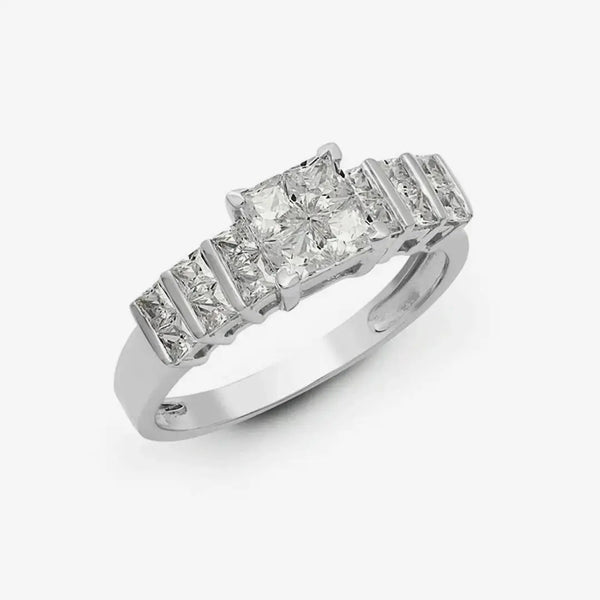 18ct White 1.18ct Princess Cut Diamond Cluster Ring HEERA DIAMONDS