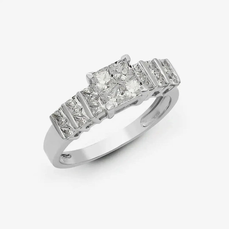 18ct White 1.18ct Princess Cut Diamond Cluster Ring HEERA DIAMONDS