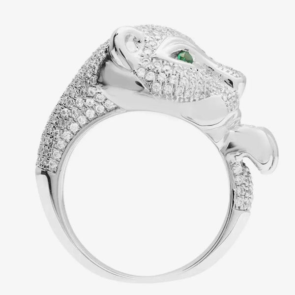 18ct White Diamond-1.21ct Em-0.06ct Panther Ring HEERA DIAMONDS