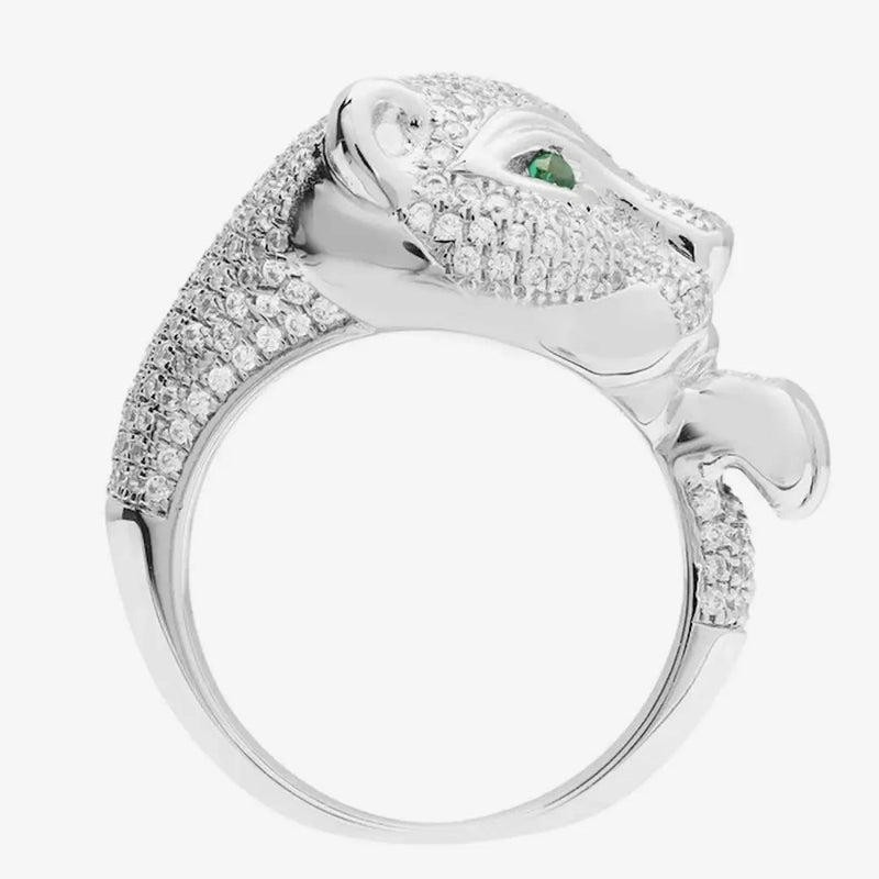 18ct White Diamond-1.21ct Em-0.06ct Panther Ring HEERA DIAMONDS