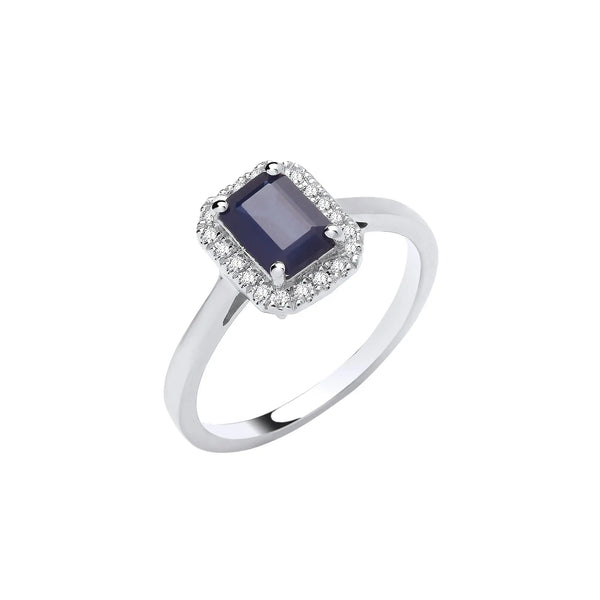 18ct White Gold 0.12ctw Diamond & 1.10ctw Sapphire Ring Hanron Jewellery