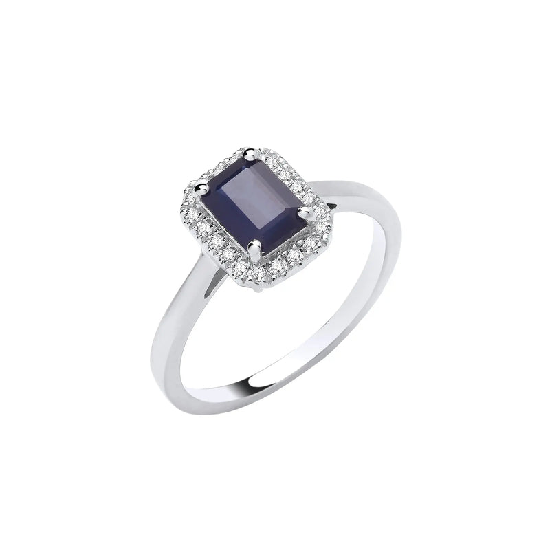 18ct White Gold 0.12ctw Diamond & 1.10ctw Sapphire Ring Hanron Jewellery