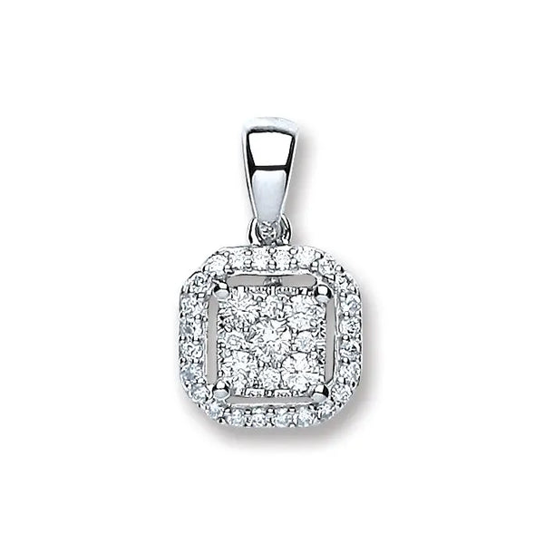 18ct White Gold 0.20ct Diamond Square Pendant HEERA DIAMONDS