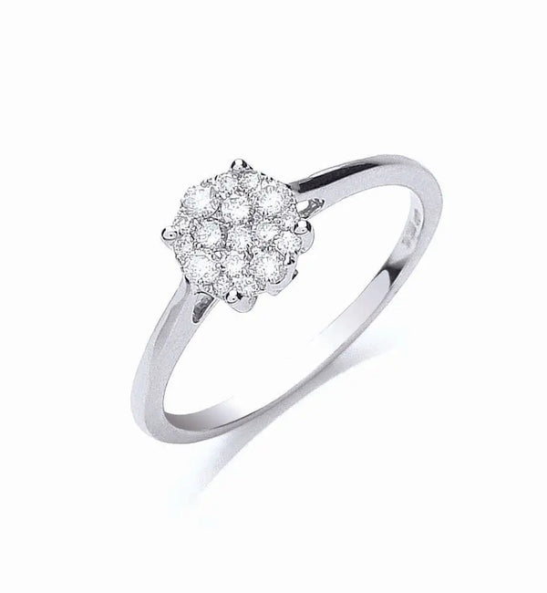 18ct White Gold 0.25ct Cluster Diamond Ring Hanron Jewellery