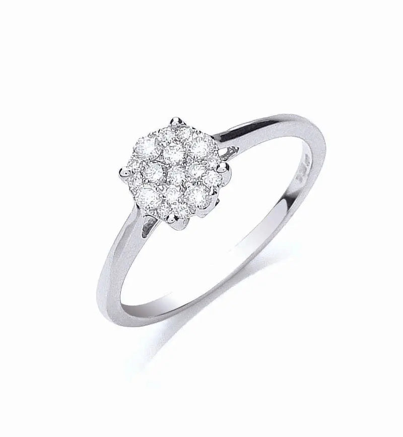 18ct White Gold 0.25ct Cluster Diamond Ring Hanron Jewellery