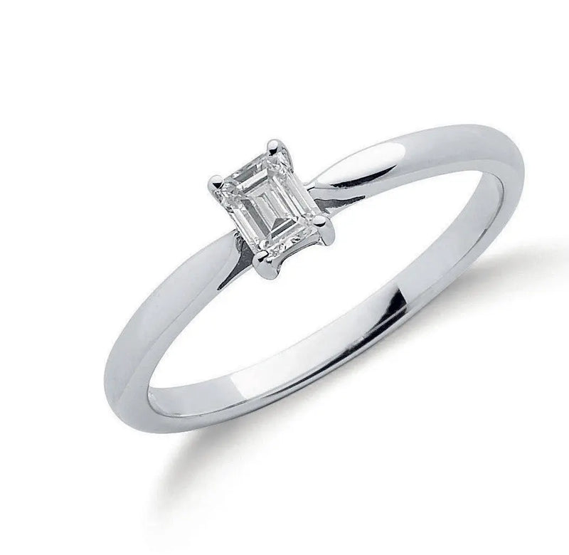 18ct White Gold 0.25ct Emerald Cut Diamond Engagement Ring Hanron Jewellery