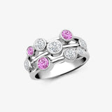 18ct White Gold 0.37cts Natural Diamond 0.45cts Pink Sapphire 3 Row Bubble Ring