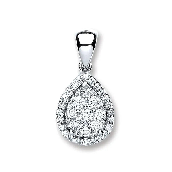 18ct White Gold 0.40ct Diamond Pear Sh Pendant Hanron Jewellery