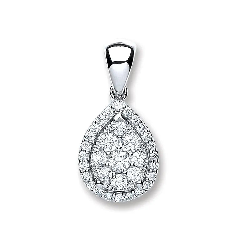 18ct White Gold 0.40ct Diamond Pear Sh Pendant Hanron Jewellery