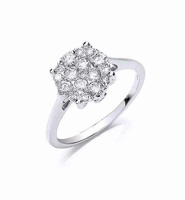 18ct White Gold 0.50ct Cluster Diamond Ring Hanron Jewellery