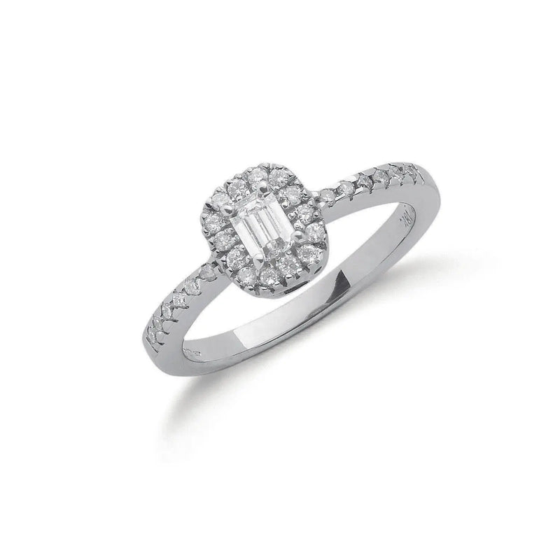 18ct White Gold 0.50ct Emerald Cut Centre Diamond Ring Hanron Jewellery