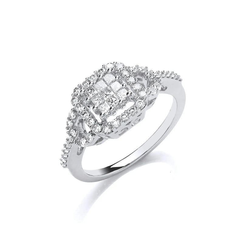 18ct White Gold 0.50ct Square Halo Ring Hanron Jewellery
